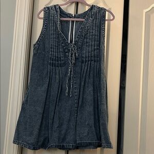 Chic Blue Denim Boutique Zip-Up sleeveless romper with pockets, pleated front